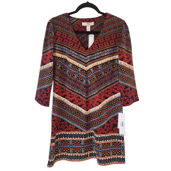 NWT Wisp Stitch Fix Gloria Ponte Knit Geometric Colorful Shift Dress Petite 10 - Picture 1 of 10